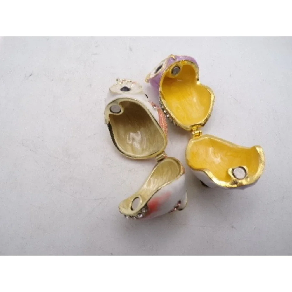 Set of 2 Owl‎ Trinket Boxes Enamel Rhinestone Bejeweled Hinged Jewelry Keepsake